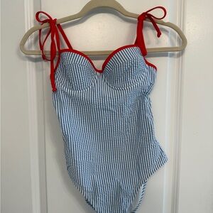 Jcrew Seersucker Swimsuit with Red Straps